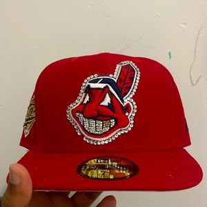 Cleveland Indians Red fitted hat with diamonds 1995 patch